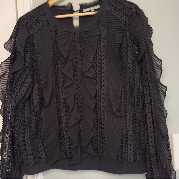 Anthropologie Daniel Rainn Black Lace Pleated Ruffle Blouse Size L - Picture 8 of 12